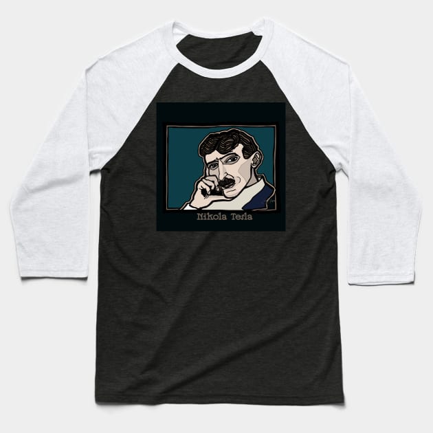 Nikola Tesla Baseball T-Shirt by JSnipe